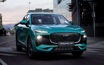 Lepas L4, 4k, street, 2026 cars, crossovers, headlights, Green Lepas L4, exterior, 2026 Lepas L4, chinese cars, Lepas