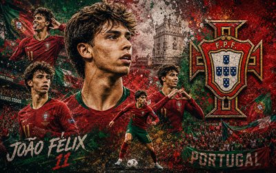 joão félix, seleção portuguesa de futebol, 4k, fundo de pedra, logotipo da seleção portuguesa de futebol, joão félix portugal, arte mural, futebol, portugal