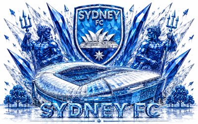 logotipo del sídney fc, 4k, club de fútbol australiano, sídney fc, arte de cristal, emblema del sídney fc, estadio allianz, sídney, australia, fútbol americano, liga a, logotipo de sídney, el cielo azul