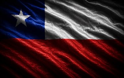 Chile silk flag, 4k, darkness, fabric wavy flags, flag of Chile, Chile 3D flag, Chilean flag, Chile, Day of Chile, Chilean national symbols, Chile flag