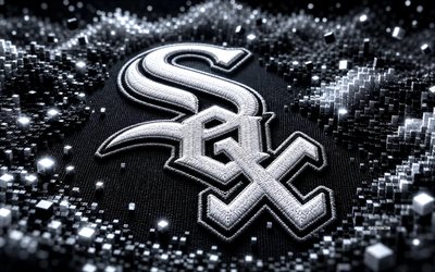 Chicago White Sox fabric logo, 4k, black white 3D background, MLB, baseball, Chicago White Sox logo, Chicago White Sox emblem, american baseball team, Chicago White Sox