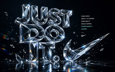 hazlo, 4k, arte en vidrio, conceptos de simplemente hazlo, conceptos creativos, sólo hazlo arte, fondo negro, nike, citas motivacionales, logotipo de nike, simplemente hazlo cita 3d