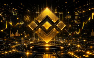 Binance Coin 3D logo, 4k, golden futuristic background, BNB, cryptocurrencies, Binance Coin neon logo, brands, Binance Coin cryptocurrency, Binance Coin futuristic logo, blockchain, Binance Coin logo, Binance Coin, BNB logo