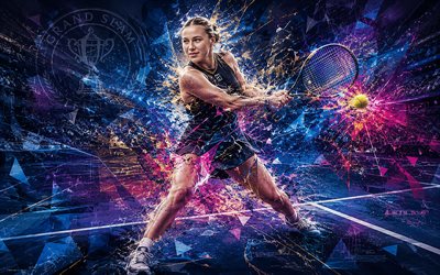 Amanda Anisimova, 4k, American tennis player, WTA, pink blue abstract lines art, tennis, Amanda Anisimova art, Womens Tennis Association, creative art, blue light lines, Amanda Kay Victoria Anisimova
