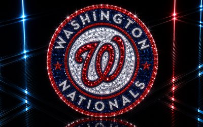 Washington Nationals logo, blue metal background, Washington Nationals emblem, Washington Nationals crystal sign, MLB, USA, baseball, Washington Nationals