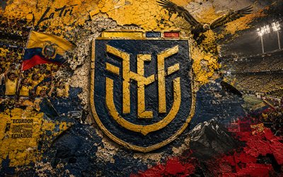 logotipo da seleção equatoriana de futebol, 4k, fundo de pedra, seleção equatoriana de futebol, copa do mundo fifa de 2026, arte mural, futebol, equador