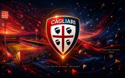 calcio cagliari, 4k, club de fútbol italiano, logotipo de cagliari calcio, arte del futbol, fondo abstracto azul, emblema de cagliari calcio, serie a, fútbol americano, italia, logotipo de cagliari, domus unipol