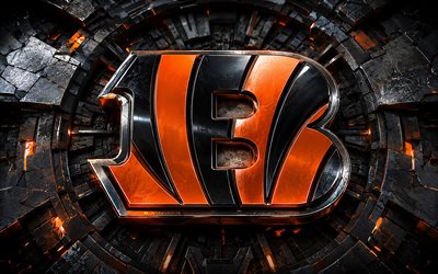 Cincinnati Bengals metal logo, 4k, black orange metal background, NFL, american football, Cincinnati Bengals logo, Cincinnati Bengals emblem, american football team, Cincinnati Bengals