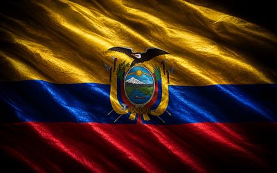ecuadors sidenflagga, 4k, mörker, tyg vågiga flaggor, ecuadors flagga, ecuador 3d flagga, ecuador, ecuadors dag, ecuadorianska nationella symboler, ecuador flagga