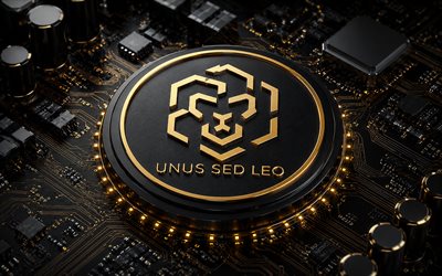 شعار unus sed leo, 4k, خلفية التكنولوجيا السوداء, unus sed leo, blockchain, ليو, علامة unus sed leo, عملة unus sed leo, عملة مشفرة, شعار unus sed leo ثلاثي الأبعاد