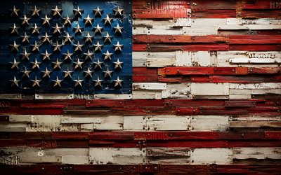 amerikansk flagga gjord av trä, 4k, usa:s flagga, 3d trästruktur, amerikanska flaggan, usa flagga, amerikanska nationella symboler, usa