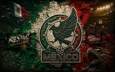 logotipo da seleção mexicana de futebol, 4k, fundo de pedra, seleção mexicana de futebol, copa do mundo fifa de 2026, arte mural, futebol, méxico, el tricolor