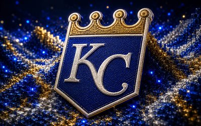 Kansas City Royals fabric logo, 4k, blue white 3D background, MLB, baseball, Kansas City Royals logo, Kansas City Royals emblem, american baseball team, Kansas City Royals, KC Royals