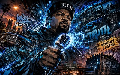 4k, Ice Cube, artwork, street art, creative background, music stars, OShea Jackson Sr, abstract art, american rapper, Ice Cube art, american celebrity, Ice Cube 4K