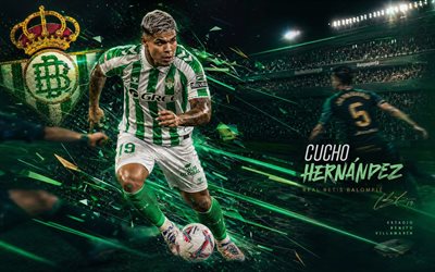 cucho hernández, real bétis, arte dos fãs, fundo digital abstrato branco verde, cucho hernández real betis, arte criativa, logotipo do real betis, juan camilo hernández suárez, futebol, cucho real betis