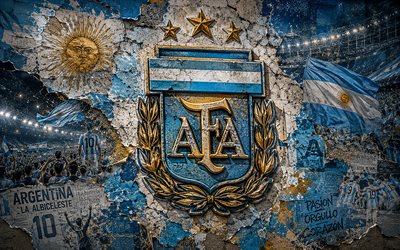 logotipo da seleção argentina de futebol, 4k, fundo de pedra, seleção argentina de futebol, copa do mundo fifa de 2026, arte mural, futebol, argentina, afa