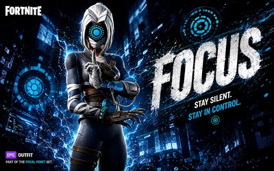 4k, Focus, creative, blue futuristic background, Fortnite, fan art, Focus Skin, Fortnite Focus Skin, artwork, Focus Fortnite