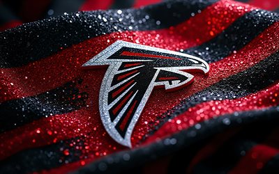 Atlanta Falcons Crystal Logo, 4k, Black Red Crystals Background, Gems Art, Atlanta Falcons Emblem, USA, Crystal Art, Atlanta Falcons, American Football, Atlanta Falcons Logo, NFL