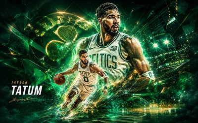 4k, Jayson Tatum, creative, green digital background, Boston Celtics, NBA, basketball, Jayson Tatum 4K, Boston Celtics logo, fan art, Jayson Tatum Boston Celtics