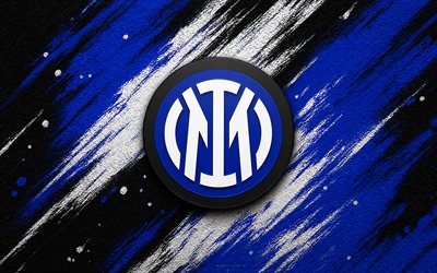 Inter Milan logo, 4k, blue black paint background, Inter Milan, Italian football club, Inter Milan emblem, Serie A, Italy, Milan, Internazionale, Nerazzurri
