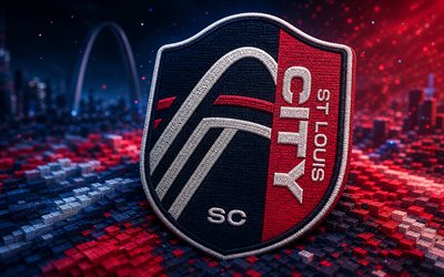 st louis city sc 3d  logo, 4k, sininen pinkki 3d tausta, mls, jalkapallo, st louis city sc  logo, st louis city sc  tunnus, st louis city sc, amerikkalainen jalkapalloseura, st louis city fc
