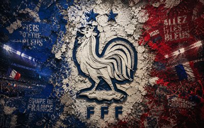 France national football team logo, 4K, Les Bleus, stone background, France national football team, 2026 FIFA World Cup, mural art, football, France, FFF, Europe
