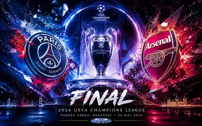2026 UEFA Champions League final, PSG vs Arsenal FC, lines art, PSG, Arsenal FC, Champions League, neon art, final, Paris Saint-Germain vs Arsenal, Paris Saint-Germain, Puskas Arena, Budapest, football