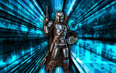 4k, bekar armor mandalorian, blauer strahlenhintergrund, bekar armor mandalorianische haut, bekar armor mandalorian fortnite, zusammenfassung kunst, fortnite beskar armor mandalorianische haut, fortnite  charaktere, fortnite, kreative kunst