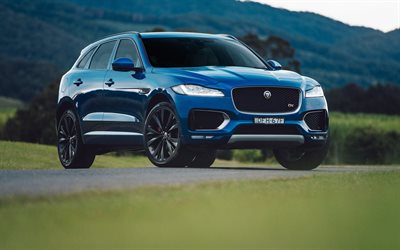 Jaguar F-Pace Ler, 2016, geçitler, yol, DÖRT, AU-spec, SUV, mavi Jaguar