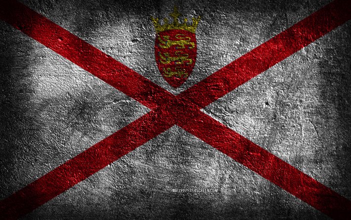 4k, Jersey flag, stone texture, Flag of Jersey, stone background, grunge art, Jersey national symbols, Jersey