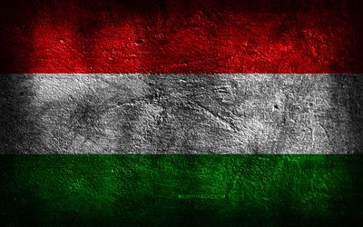 4k, Hungary flag, stone texture, Flag of Hungary, stone background, Hungarian flag, grunge art, Hungarian national symbols, Hungary