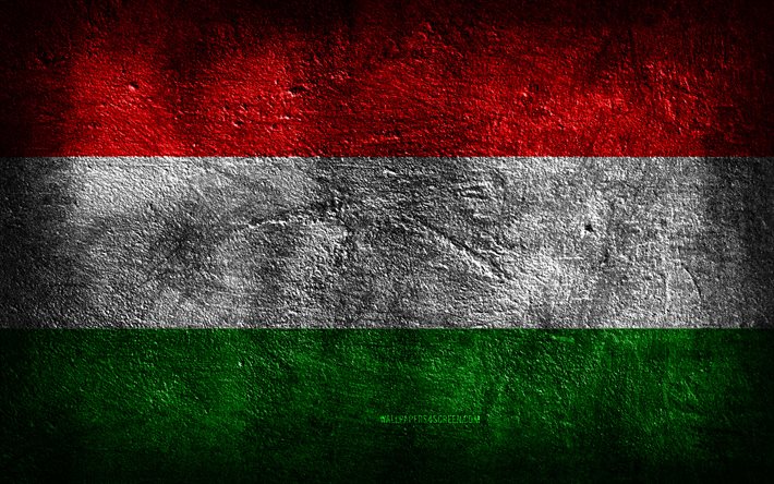 4k, bandiera dell ungheria, struttura di pietra, sfondo di pietra, bandiera ungherese, grunge, arte, simboli nazionali ungheresi, ungheria