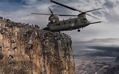 Boeing CH-47 Chinook, German Air Force, Luftwaffe, German army, military transport helicopter, Cargo Helicopters, flying helicopters, landing operation, Boeing, aircraft