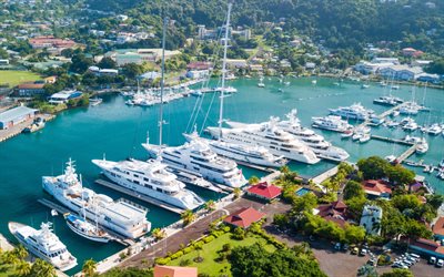 port louis, mauritius, bucht, luxusyachten, indischer ozean, große weiße yachten, panorama von port louis, stadtbild von port louis