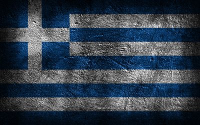 4k, le drapeau de la grèce, la texture de la pierre, la pierre de fond, le drapeau grec, l art grunge, les symboles nationaux grecs, la grèce