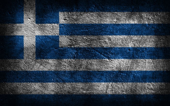 4k, ギリシャの旗, 石の質感, 石の背景, グランジアート, ギリシャの国家シンボル, ギリシャ