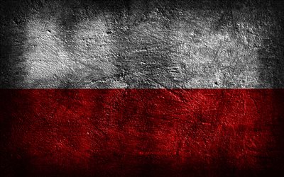 4k, علم بولندا, نسيج الحجر, الحجر الخلفية, العلم البولندي, فن الجرونج, الرموز الوطنية البولندية, بولندا