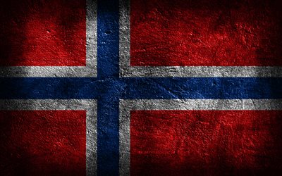 4k, la bandera de noruega, la piedra de textura, la piedra de fondo, el arte del grunge, los símbolos nacionales de noruega, noruega