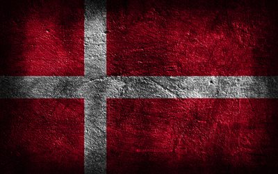 4k, la bandera de dinamarca, la textura de piedra, la piedra de fondo, la bandera danesa, el arte grunge, los símbolos nacionales daneses, dinamarca