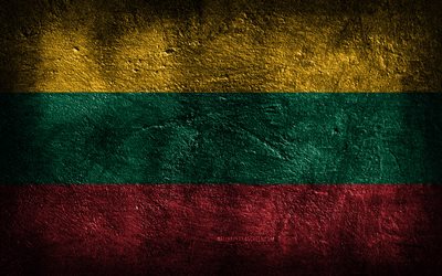 4k, リトアニアの旗, 石の質感, 石の背景, オランダの旗, グランジアート, リトアニアの国家シンボル, リトアニア