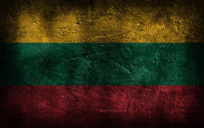 4k, علم ليتوانيا, نسيج الحجر, الحجر الخلفية, العلم الهولندي, فن الجرونج, الرموز الوطنية الليتوانية, ليتوانيا