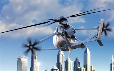 에어버스 레이서, 4k, 다목적 헬리콥터, 민간 항공, 흰색 헬리콥터, 비행, 비행 헬리콥터, 에어버스, 헬리콥터와 사진, 에어버스 헬리콥터