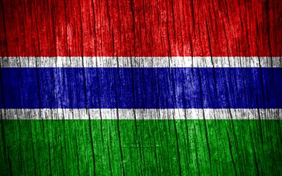 4k, gambias flagga, gambias dag, afrika, flaggor med trästruktur, gambias nationella symboler, afrikanska länder, gambia