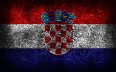 4k, クロアチアの旗, 石の質感, 石の背景, グランジアート, クロアチアの国家シンボル, クロアチア