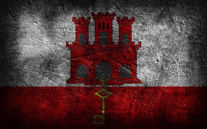 4k, Gibraltar flag, stone texture, Flag of Gibraltar, stone background, grunge art, Gibraltar national symbols, Gibraltar
