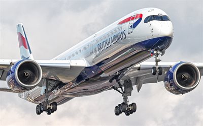 Airbus A350 XWB, British Airways, Passenger aircraft, aircraft takeoff, air transport, transportation of passengers, Airbus A350-900, Airbus