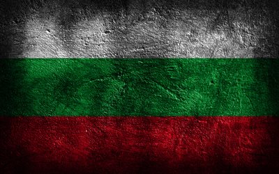 4k, ブルガリアの旗, 石の質感, 石の背景, グランジアート, ブルガリアの国家シンボル, ブルガリア