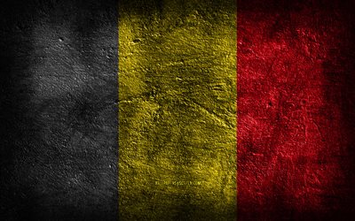 4k, Belgium flag, stone texture, Flag of Belgium, stone background, Belgian flag, grunge art, Belgian national symbols, Belgium