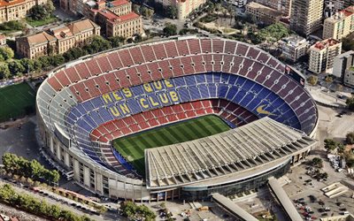 camp nou, vy från ovan, flygfoto, fc barcelona stadium, fotbollsstadion, barcelona, katalonien, spanien, fc barcelona