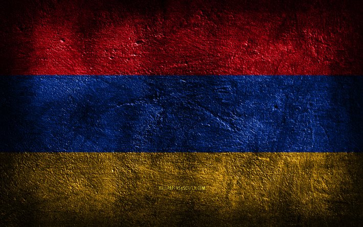4k, l arménie drapeau, la texture de la pierre, le drapeau de l arménie, la pierre de fond, le drapeau arménien, l art grunge, les symboles nationaux arméniens, l arménie